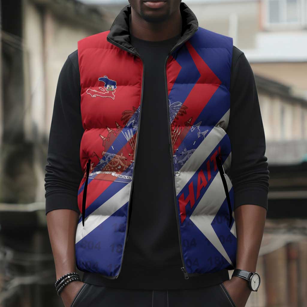 Personalised Haiti 1804 Sleeveless Puffer Jacket Coat Of Arms Simple Style