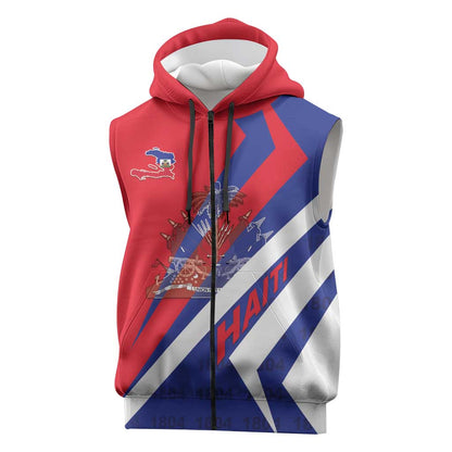 Personalised Haiti 1804 Sleeveless Zip Hoodie Coat Of Arms Simple Style - African Pride