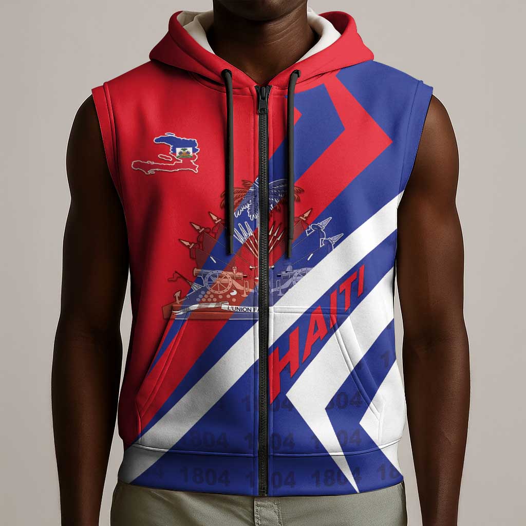 Personalised Haiti 1804 Sleeveless Zip Hoodie Coat Of Arms Simple Style - African Pride