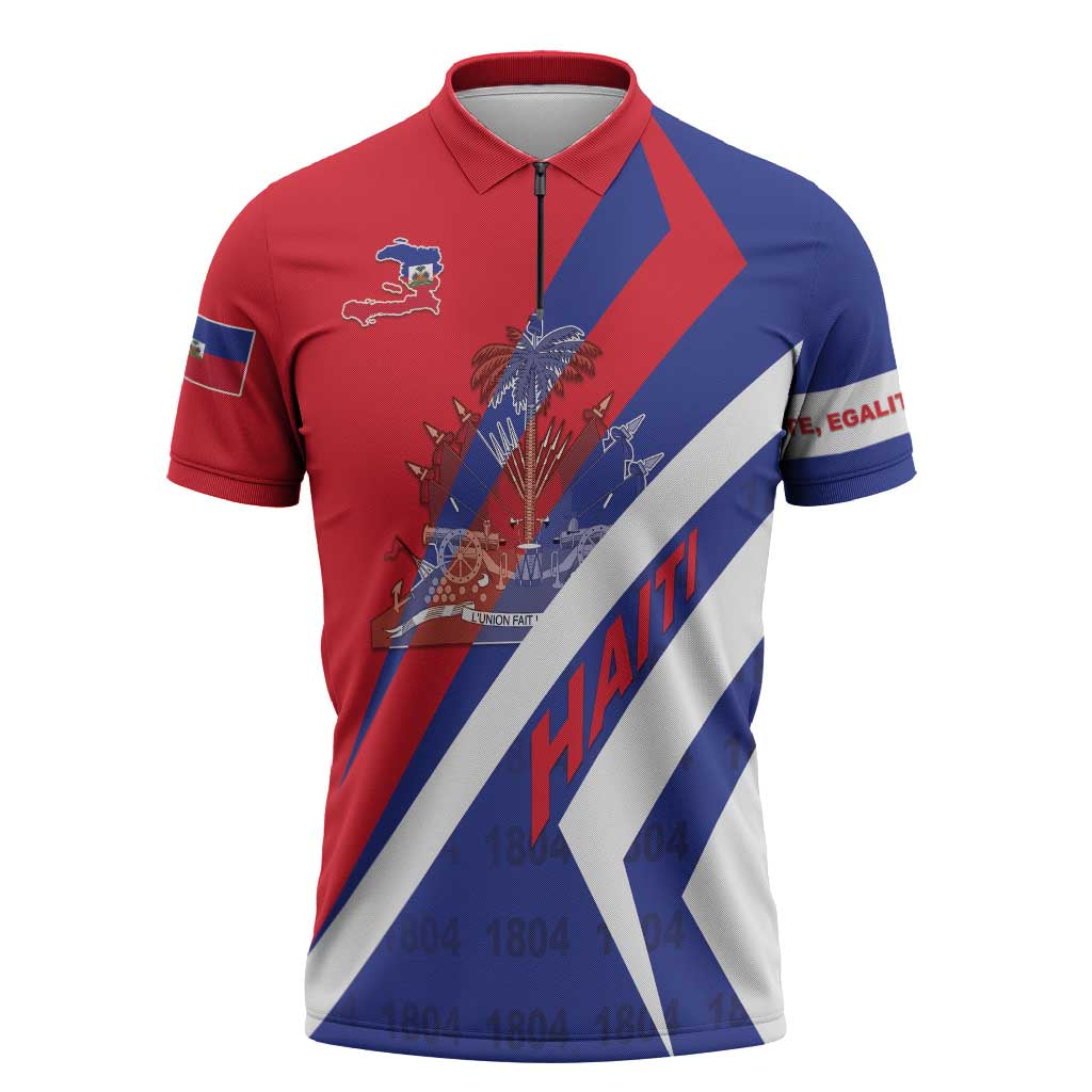 Personalised Haiti 1804 Zipper Polo Shirt Coat Of Arms Simple Style
