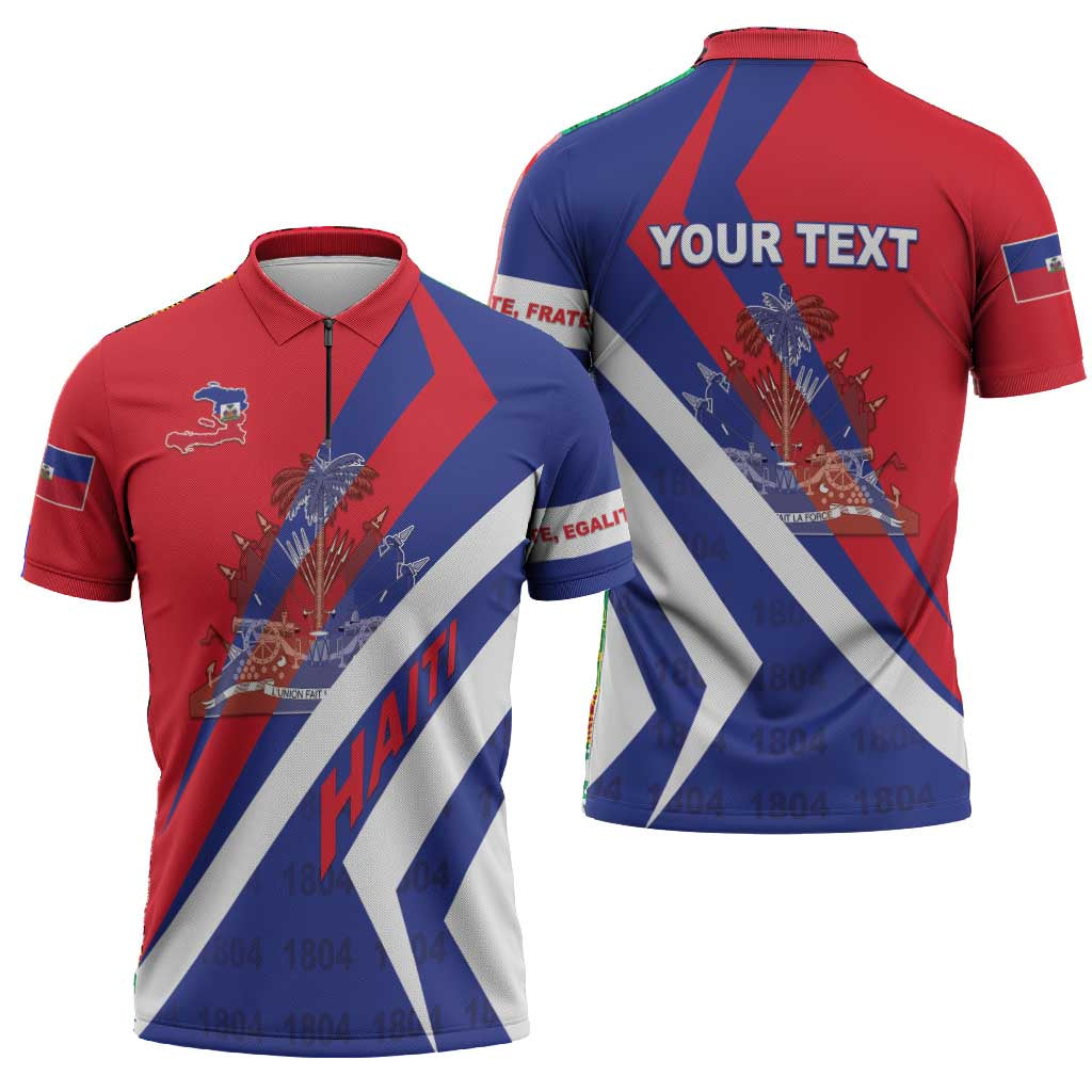 Personalised Haiti 1804 Zipper Polo Shirt Coat Of Arms Simple Style