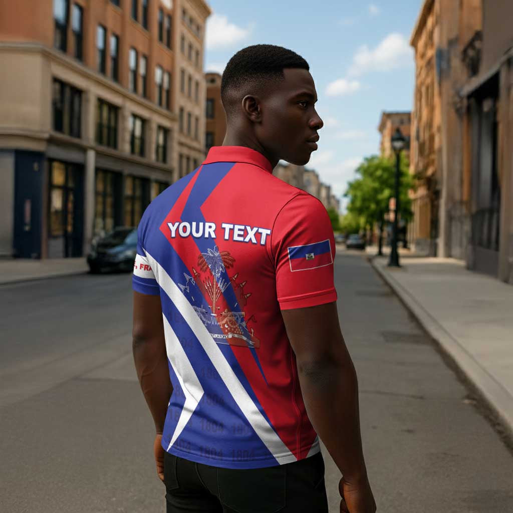 Personalised Haiti 1804 Zipper Polo Shirt Coat Of Arms Simple Style