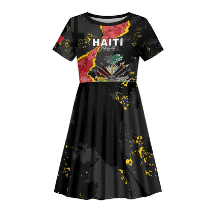 Personalised Haiti 1964 Kid Short Sleeve Dress Coat Of Arms Unique Style - African Pride