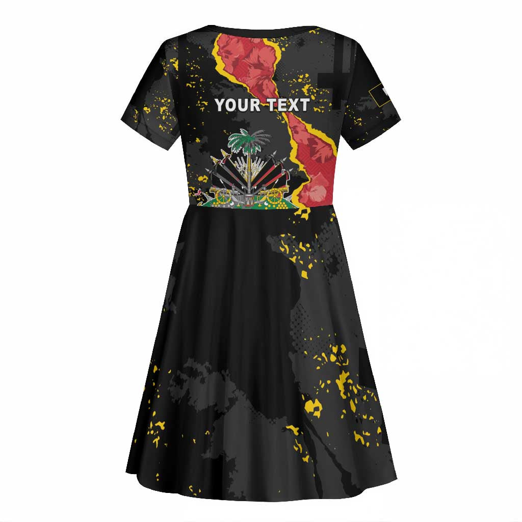 Personalised Haiti 1964 Kid Short Sleeve Dress Coat Of Arms Unique Style - African Pride