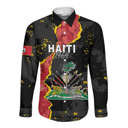 Personalised Haiti 1964 Long Sleeve Button Shirt Coat Of Arms Unique Style - African Pride