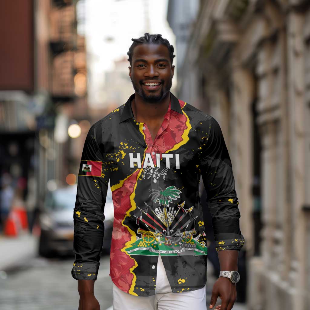 Personalised Haiti 1964 Long Sleeve Button Shirt Coat Of Arms Unique Style - African Pride