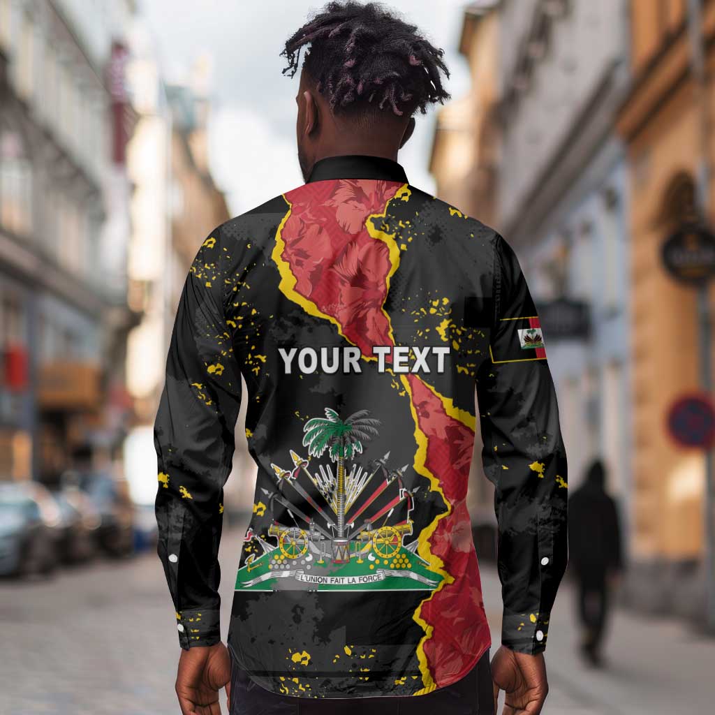 Personalised Haiti 1964 Long Sleeve Button Shirt Coat Of Arms Unique Style - African Pride