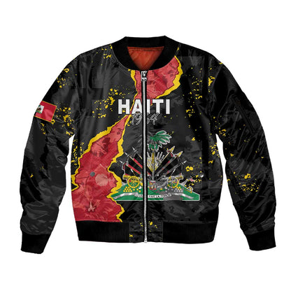 Personalised Haiti 1964 Sleeve Zip Bomber Jacket Coat Of Arms Unique Style - African Pride