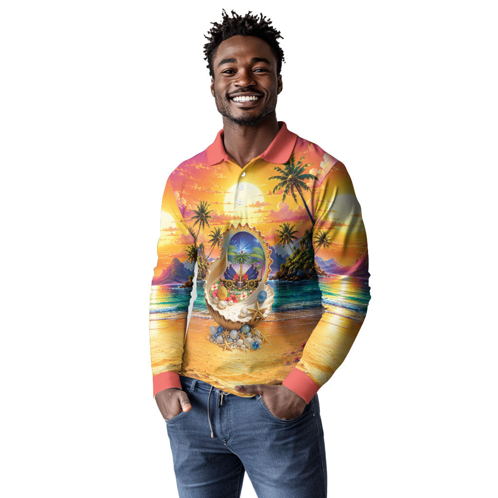 Haiti Long Sleeve Polo Shirt The Pearl Of The Antilles