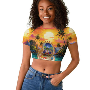 Haiti Raglan Cropped T shirt The Pearl Of The Antilles