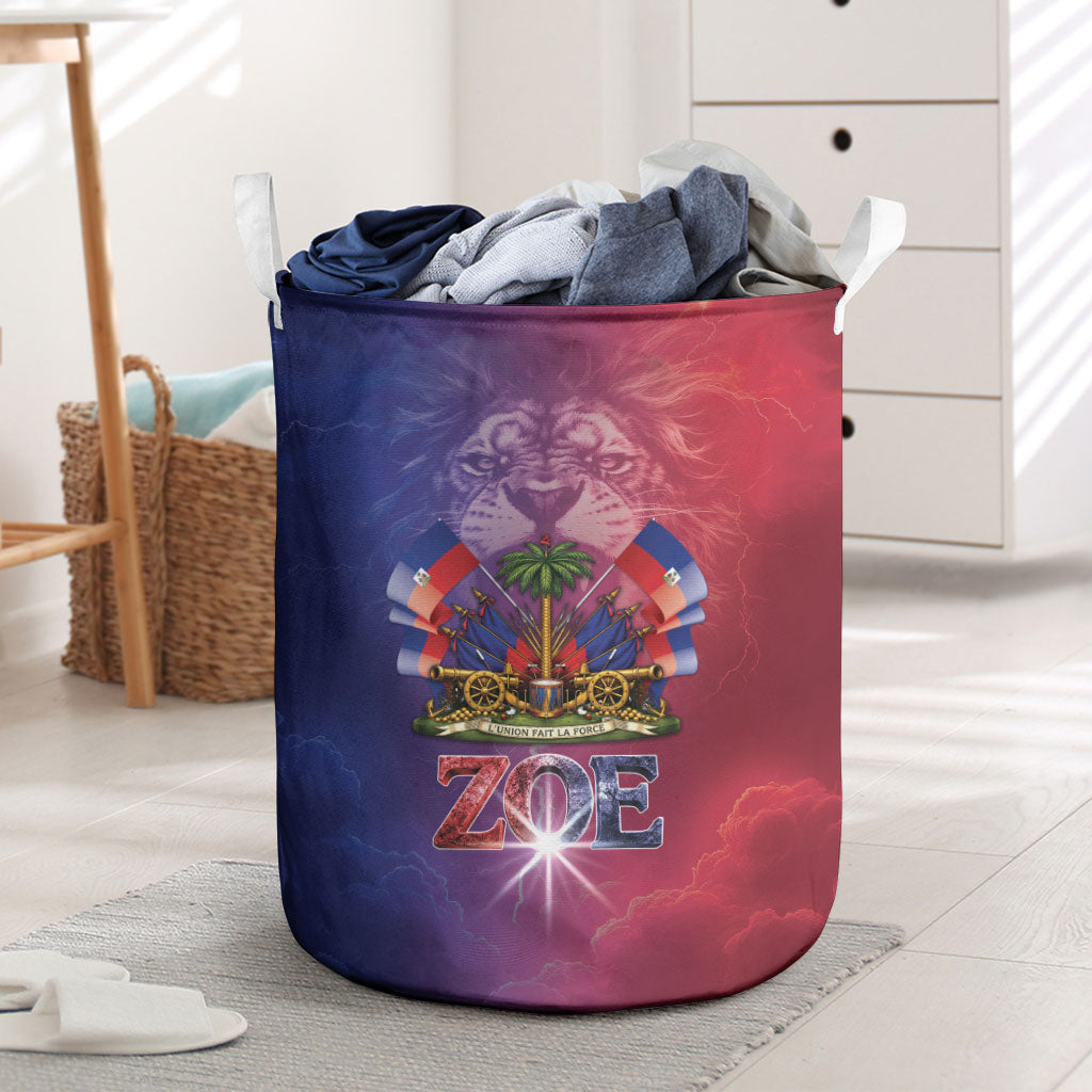 Haitian Zoe Laundry Basket Roaring Lion With Coat Of Arms