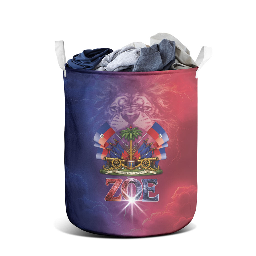 Haitian Zoe Laundry Basket Roaring Lion With Coat Of Arms