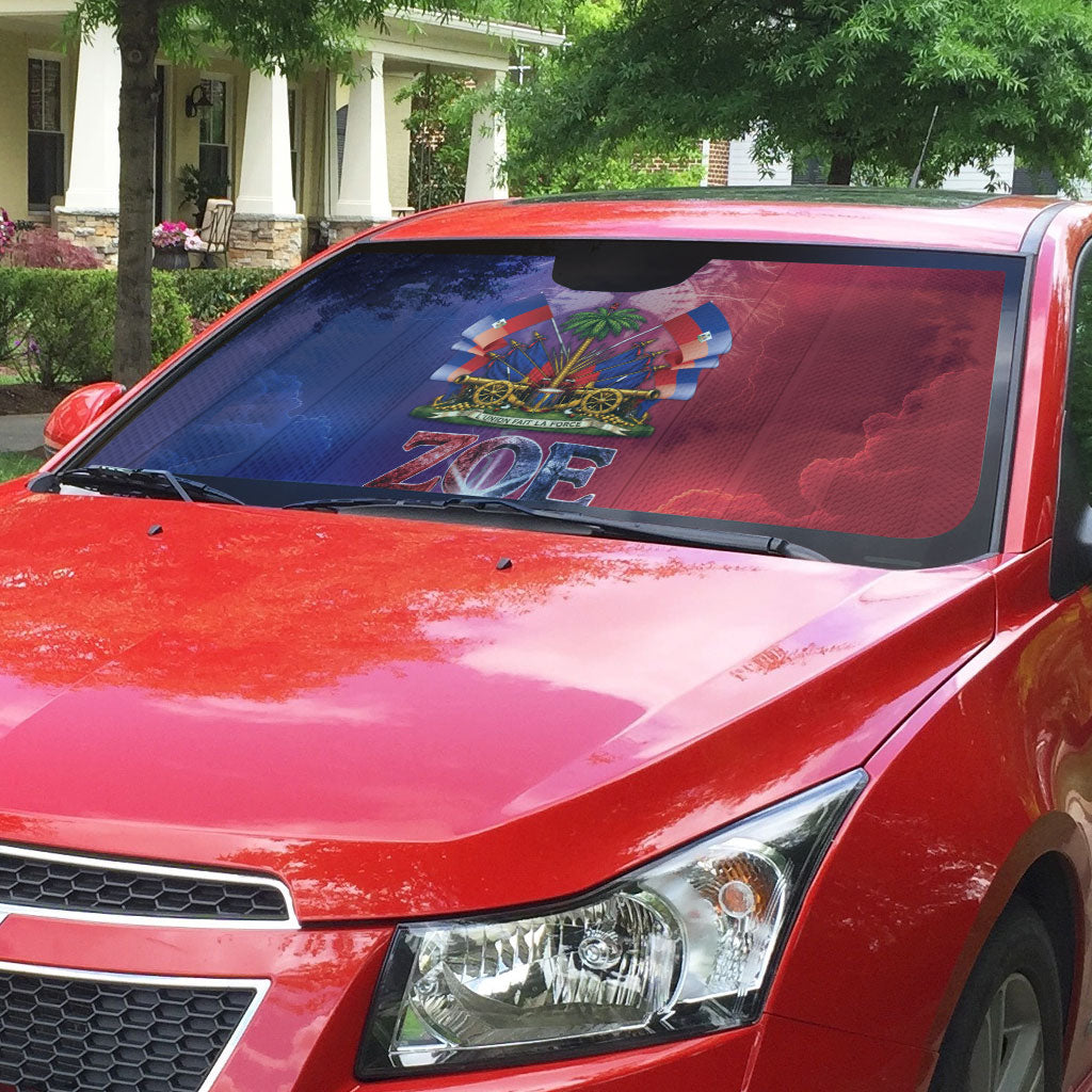 Haitian Zoe Auto Sun Shade Roaring Lion With Coat Of Arms