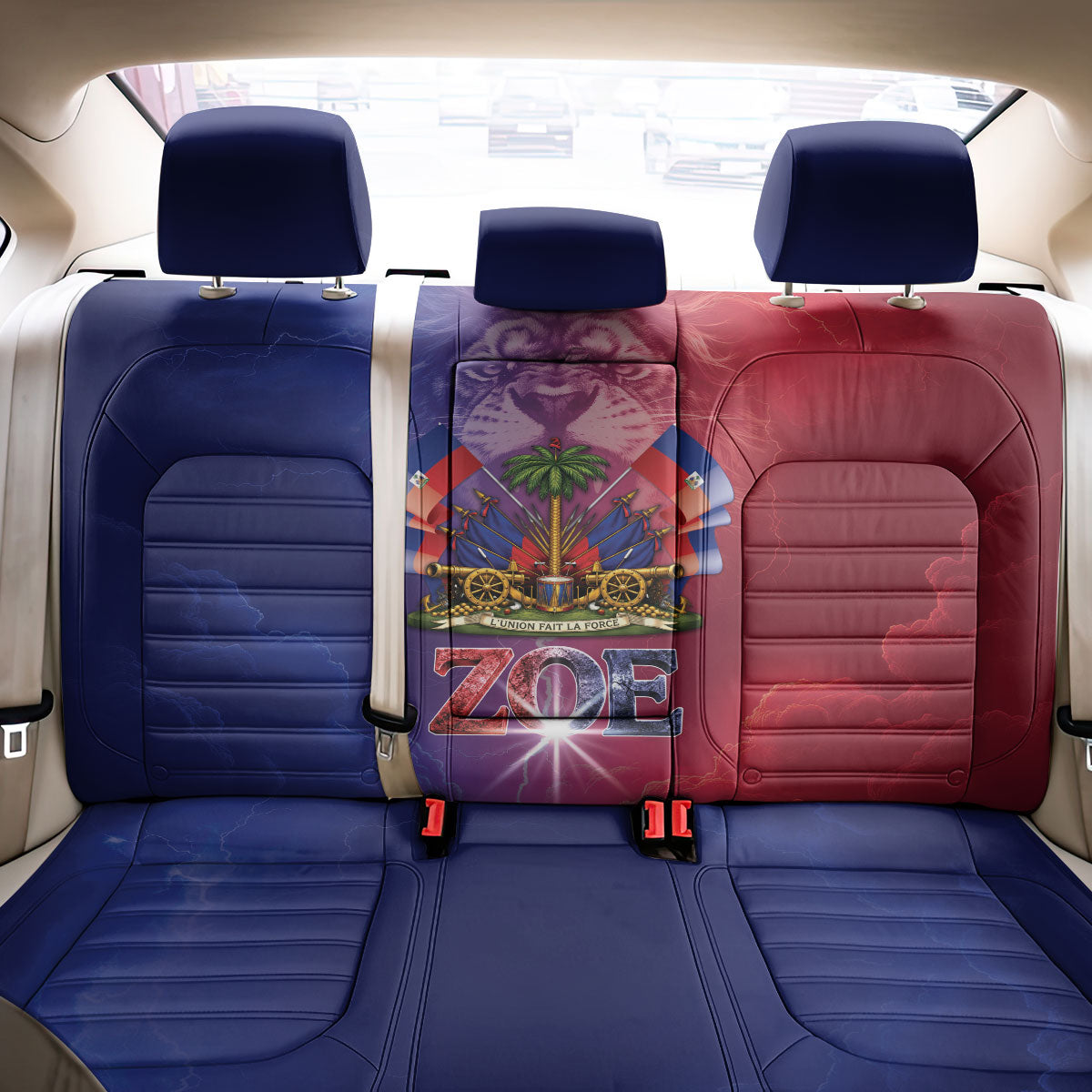 Haitian Zoe Back Car Seat Cover Roaring Lion With Coat Of Arms