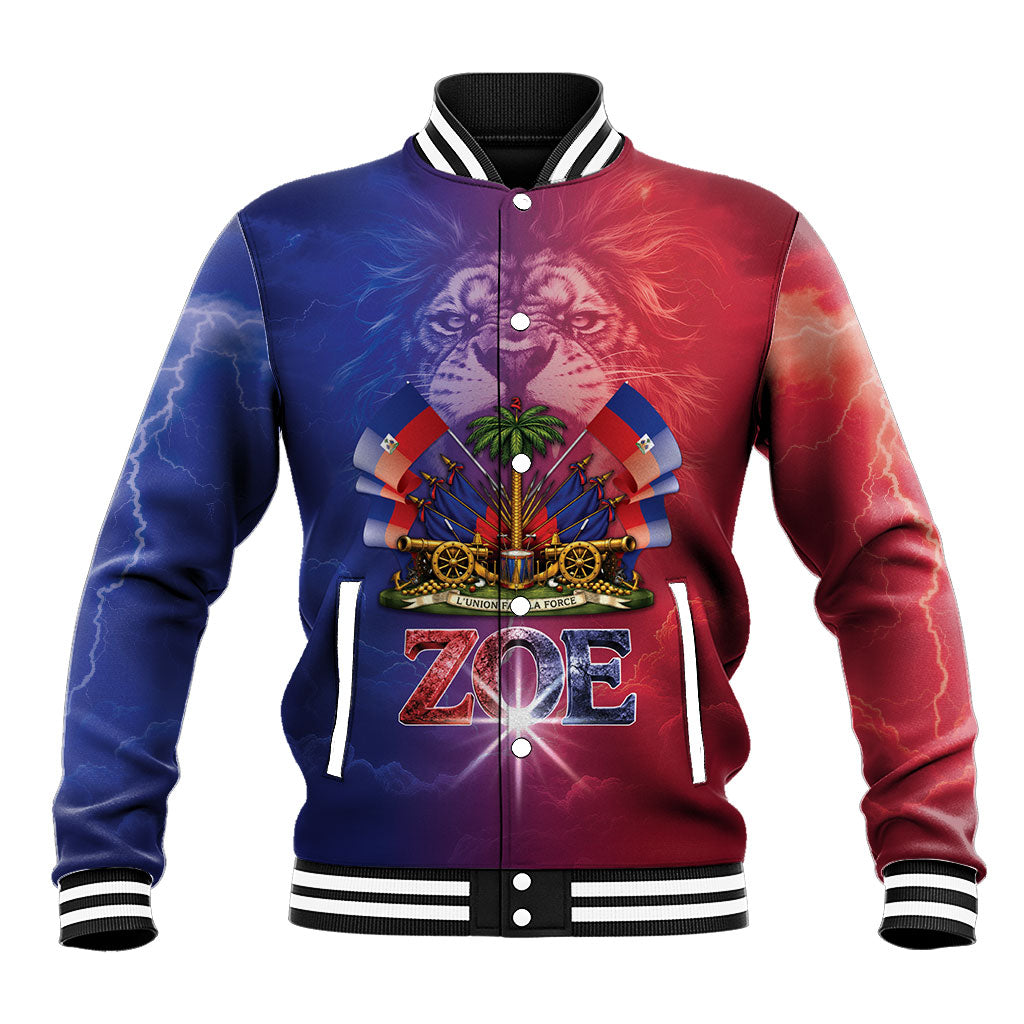 Haitian Zoe Baseball Jacket Roaring Lion With Coat Of Arms