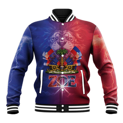 Haitian Zoe Baseball Jacket Roaring Lion With Coat Of Arms