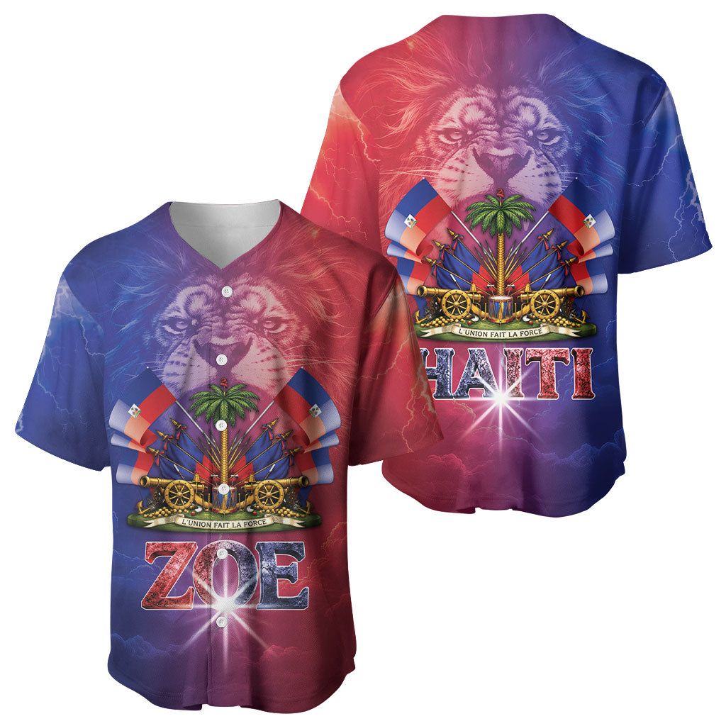 Haitian Zoe Baseball Jersey Roaring Lion With Coat Of Arms
