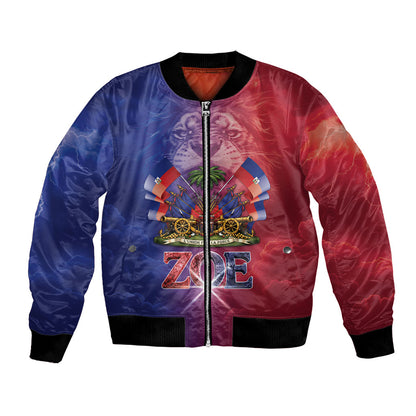 Haitian Zoe Bomber Jacket Roaring Lion With Coat Of Arms