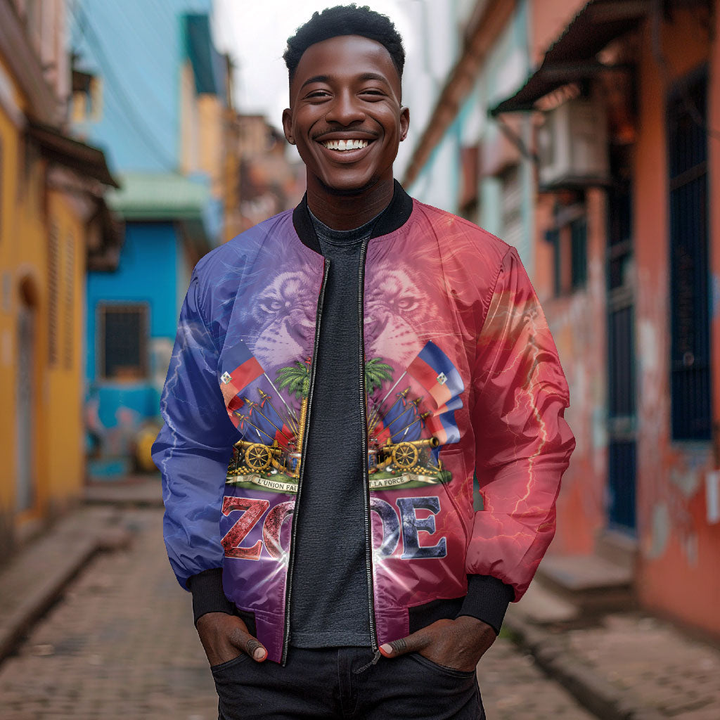 Haitian Zoe Bomber Jacket Roaring Lion With Coat Of Arms