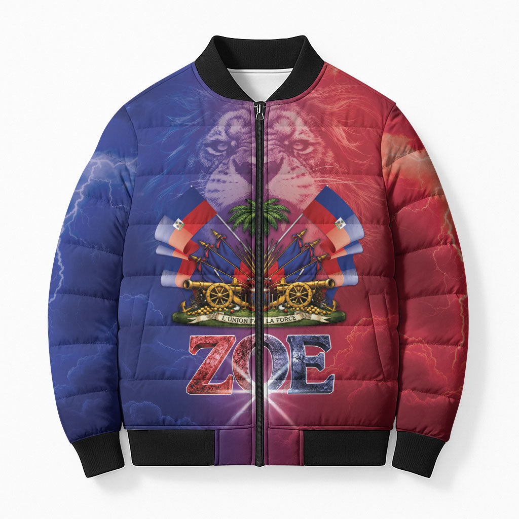 Haitian Zoe Bomber Puffer Jacket Roaring Lion With Coat Of Arms
