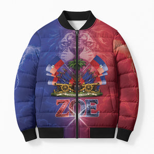 Haitian Zoe Bomber Puffer Jacket Roaring Lion With Coat Of Arms