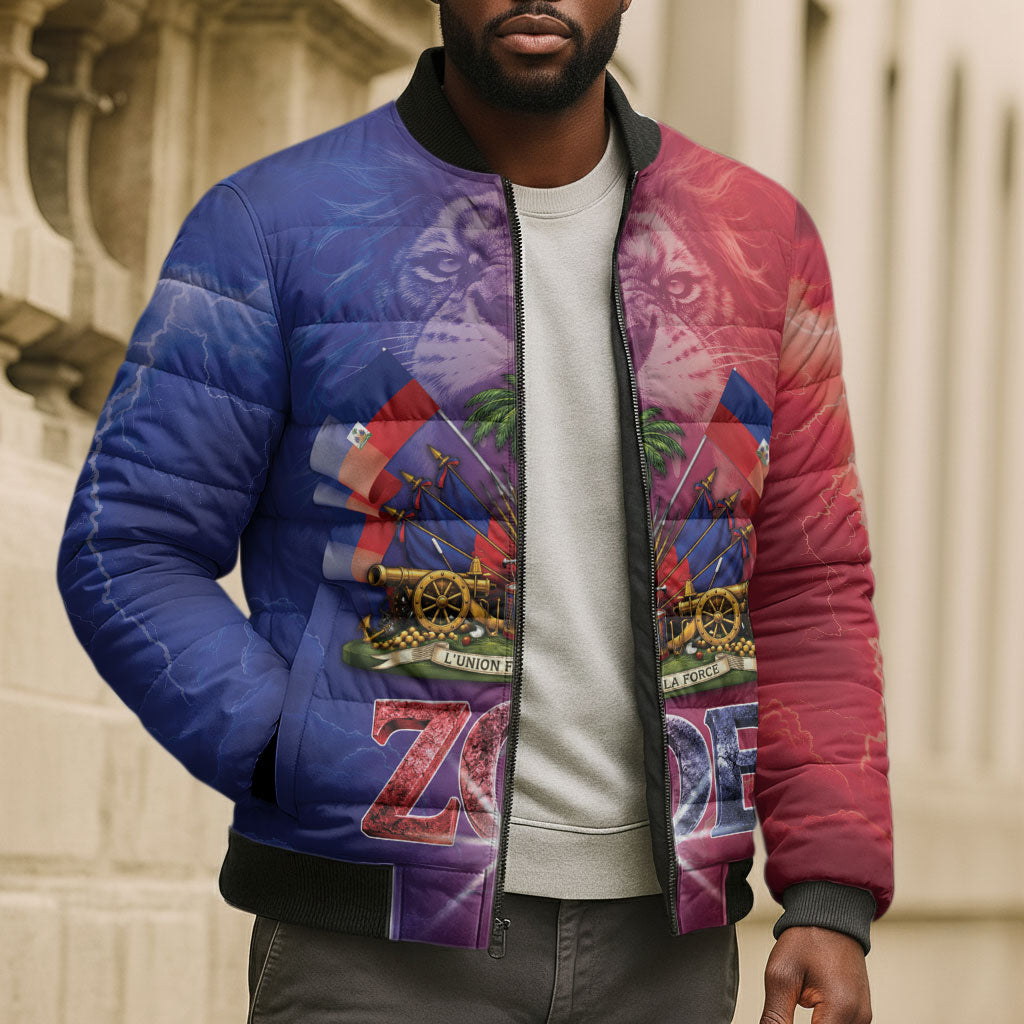 Haitian Zoe Bomber Puffer Jacket Roaring Lion With Coat Of Arms