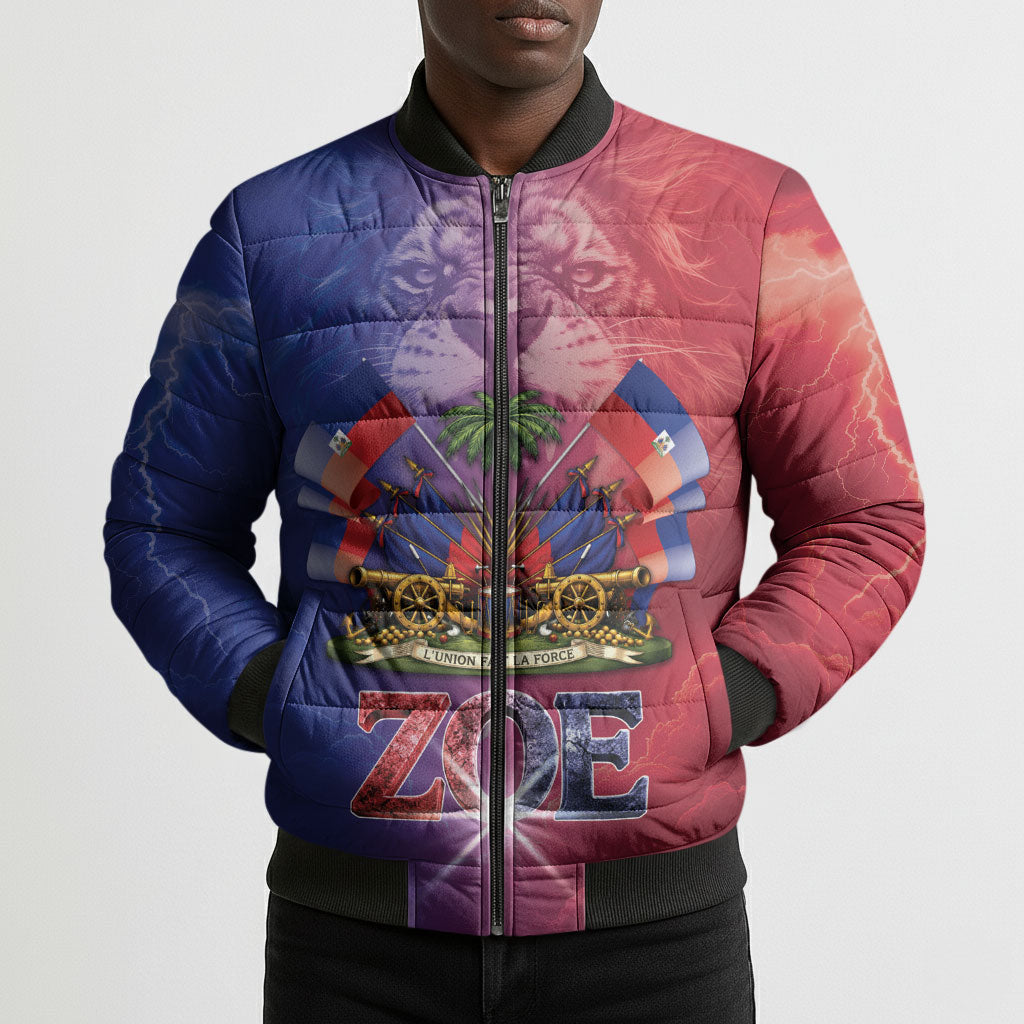 Haitian Zoe Bomber Puffer Jacket Roaring Lion With Coat Of Arms
