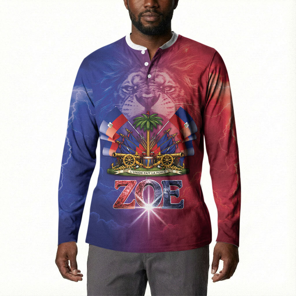 Haitian Zoe Button Sweatshirt Roaring Lion With Coat Of Arms