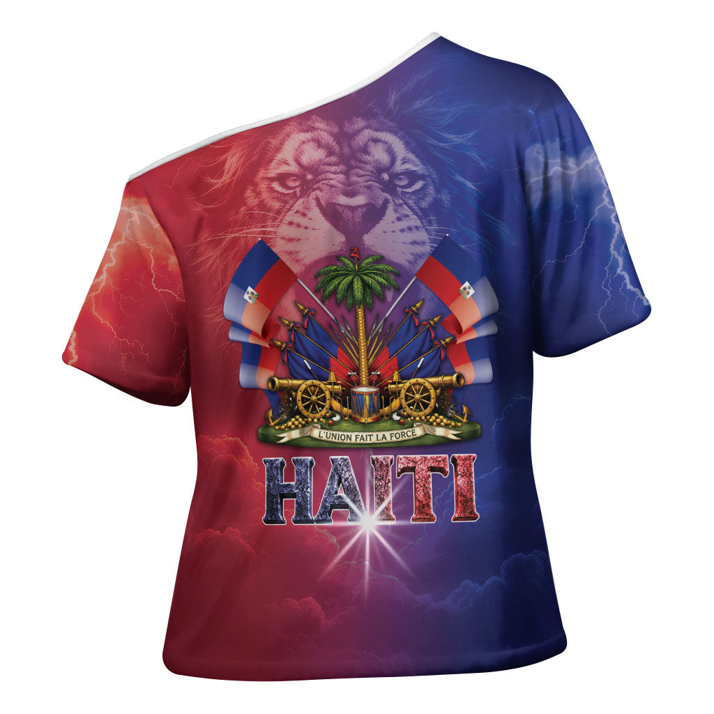 Haitian Zoe Cross Shoulder Shirt Roaring Lion With Coat Of Arms
