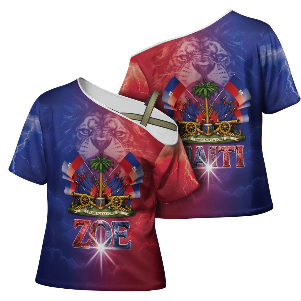 Haitian Zoe Cross Shoulder Shirt Roaring Lion With Coat Of Arms