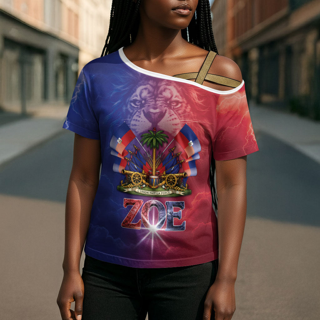 Haitian Zoe Cross Shoulder Shirt Roaring Lion With Coat Of Arms
