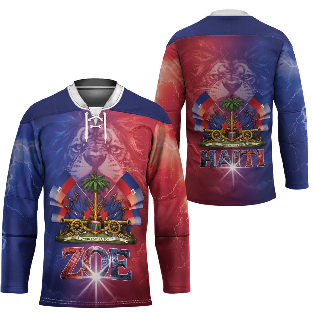 Haitian Zoe Hockey Jersey Roaring Lion With Coat Of Arms