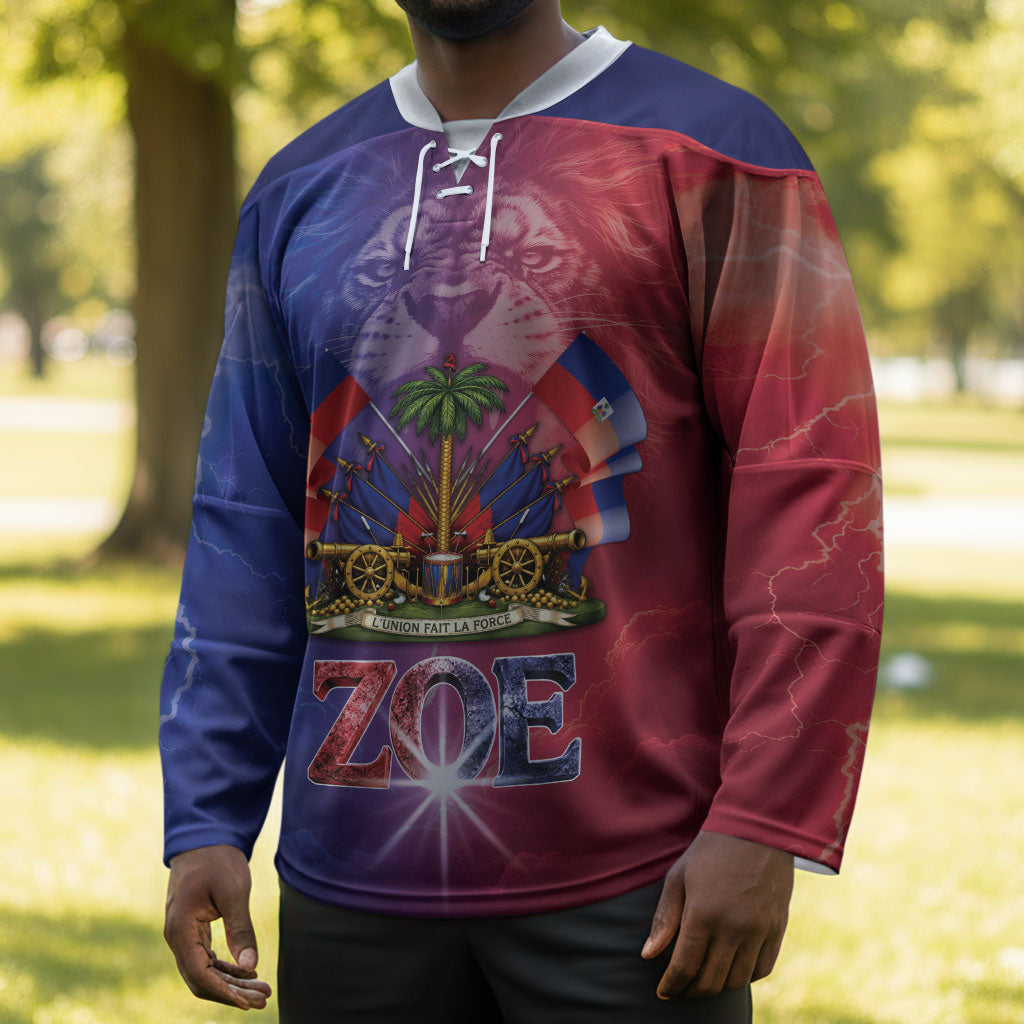 Haitian Zoe Hockey Jersey Roaring Lion With Coat Of Arms