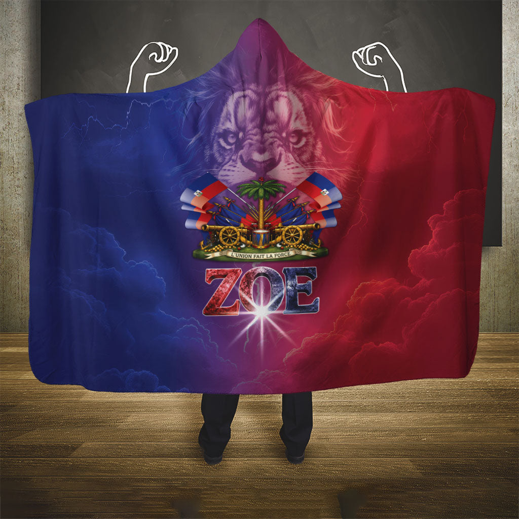 Haitian Zoe Hooded Blanket Roaring Lion With Coat Of Arms