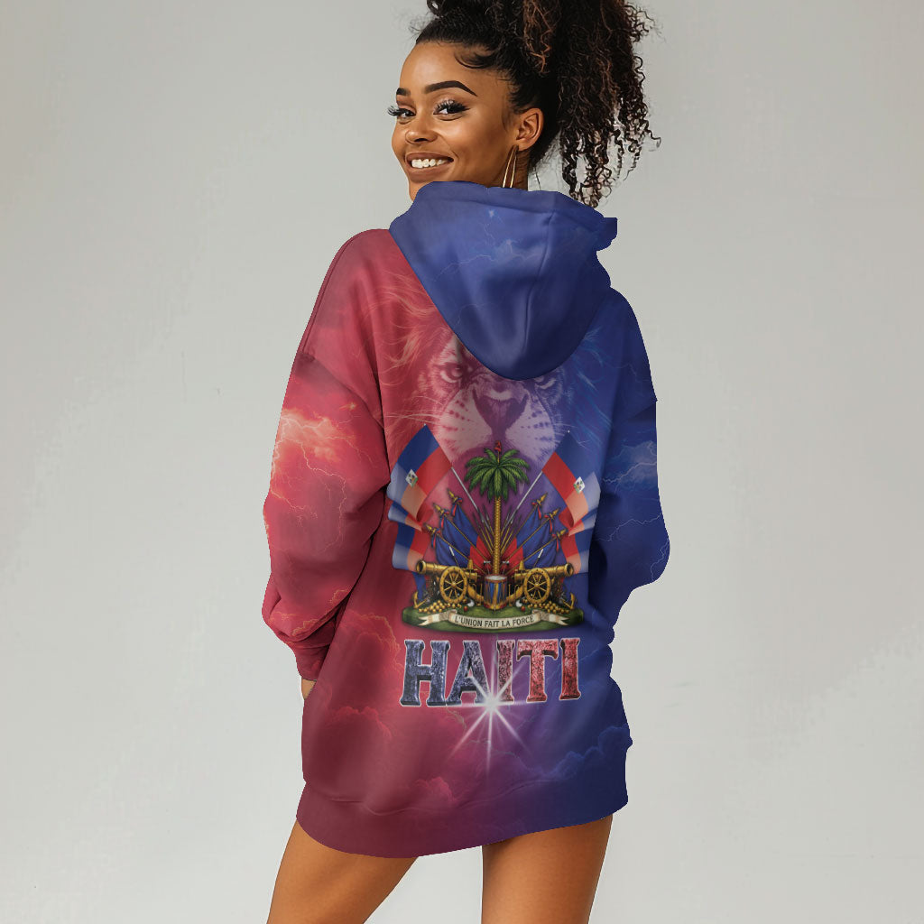 Haitian Zoe Hoodie Dress Roaring Lion With Coat Of Arms