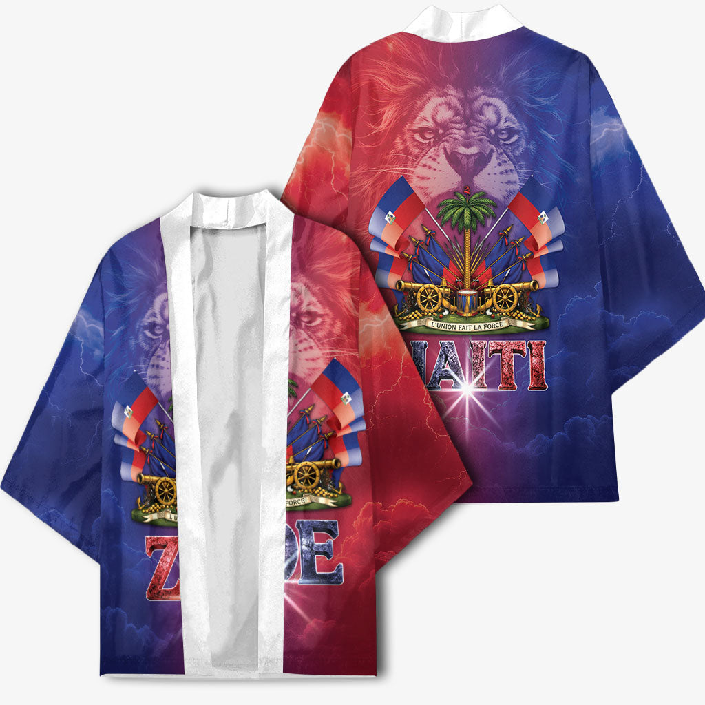 Haitian Zoe Kimono Roaring Lion With Coat Of Arms