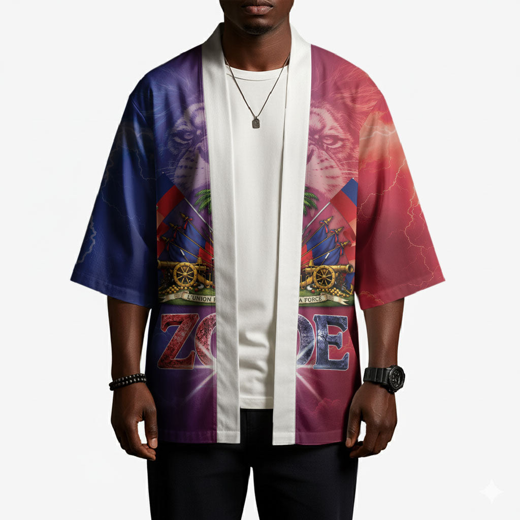 Haitian Zoe Kimono Roaring Lion With Coat Of Arms