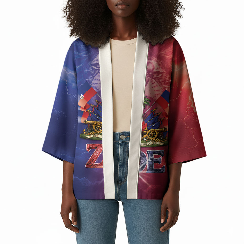 Haitian Zoe Kimono Roaring Lion With Coat Of Arms