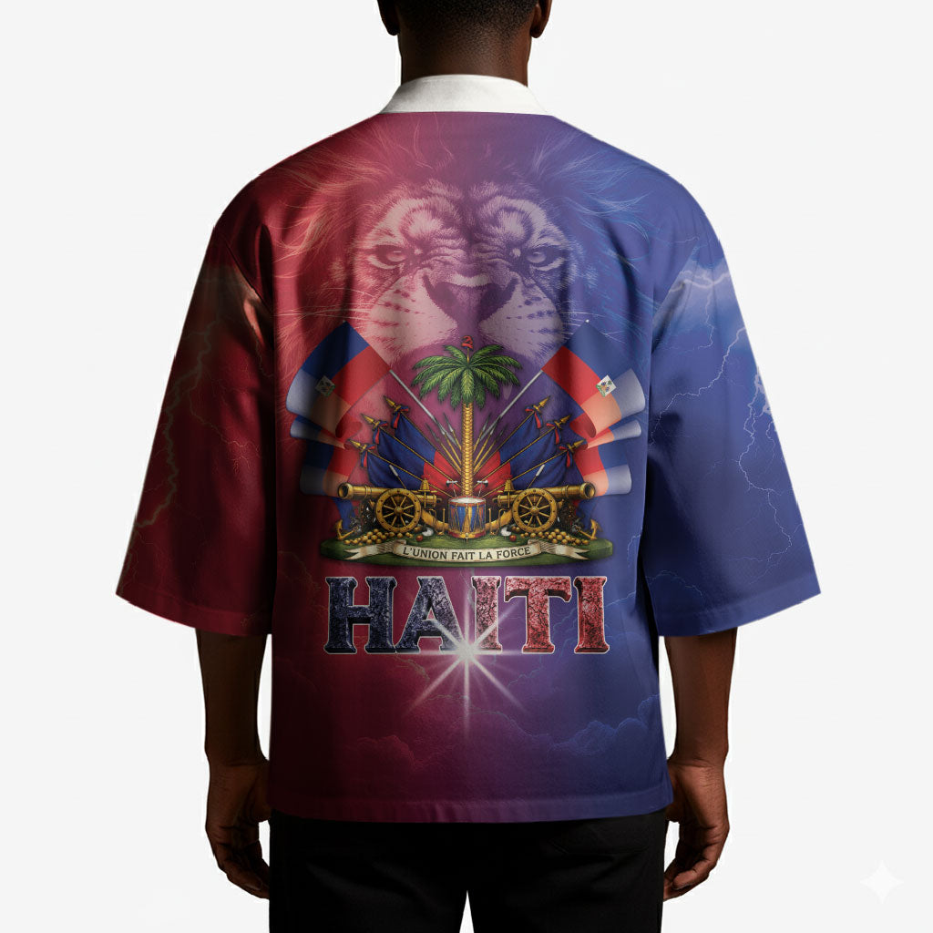 Haitian Zoe Kimono Roaring Lion With Coat Of Arms