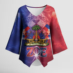 Haitian Zoe Kimono Sleeve Blouse Roaring Lion With Coat Of Arms