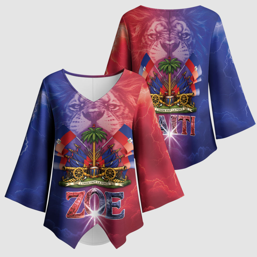 Haitian Zoe Kimono Sleeve Blouse Roaring Lion With Coat Of Arms