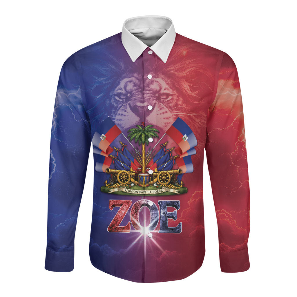 Haitian Zoe Long Sleeve Button Shirt Roaring Lion With Coat Of Arms