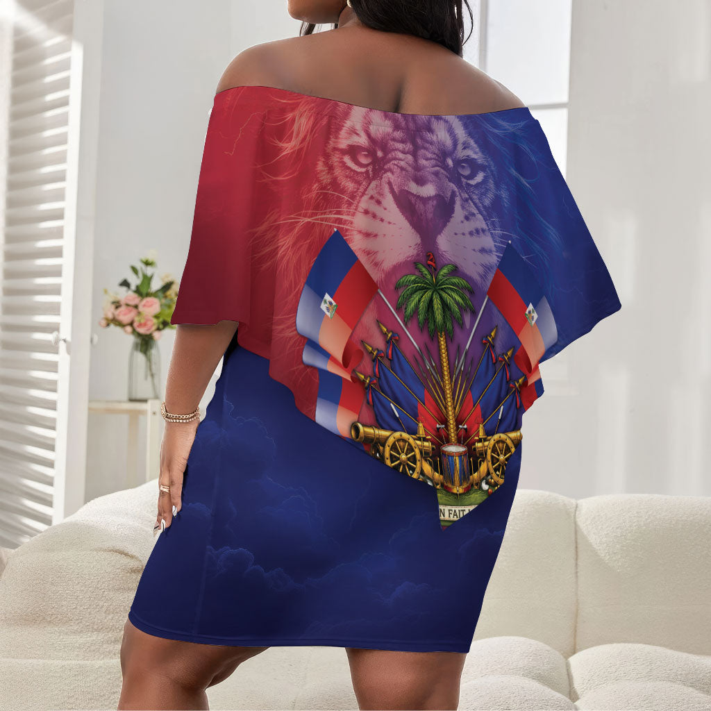 Haitian Zoe Off Shoulder Short Dress Roaring Lion With Coat Of Arms