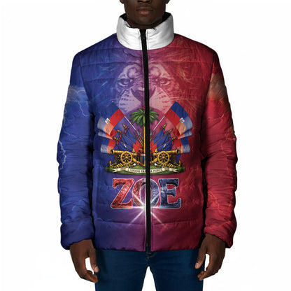 Haitian Zoe Padded Jacket Roaring Lion With Coat Of Arms