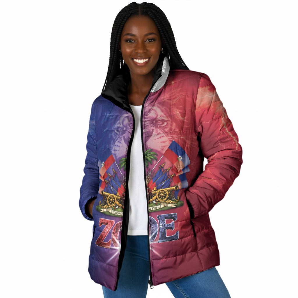 Haitian Zoe Padded Jacket Roaring Lion With Coat Of Arms