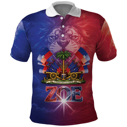 Haitian Zoe Polo Shirt Roaring Lion With Coat Of Arms