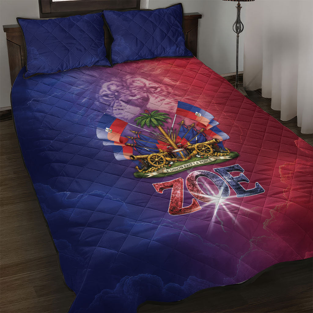 Haitian Zoe Quilt Bed Set Roaring Lion With Coat Of Arms