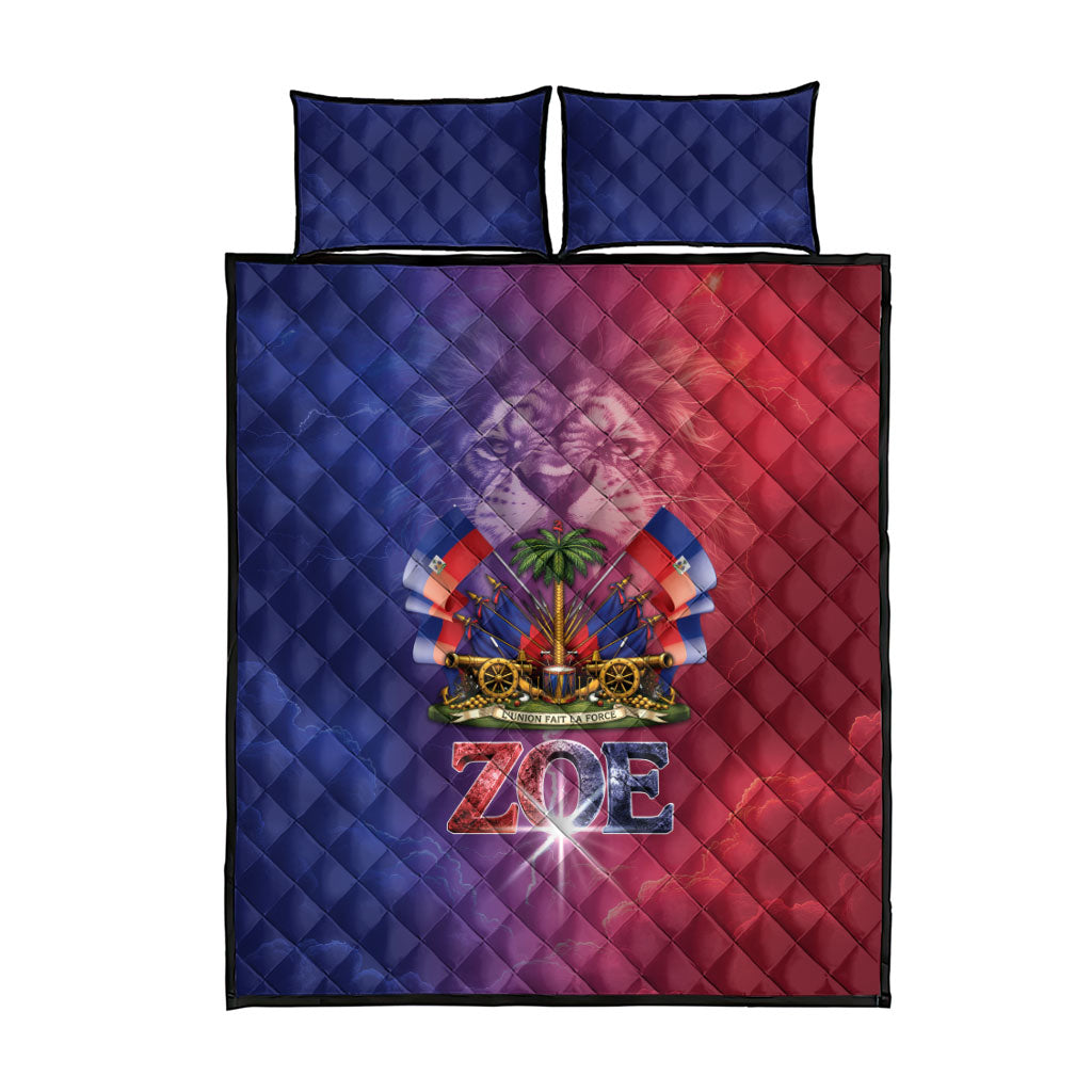 Haitian Zoe Quilt Bed Set Roaring Lion With Coat Of Arms