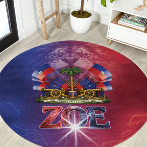 Haitian Zoe Round Carpet Roaring Lion With Coat Of Arms