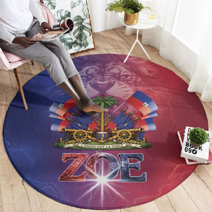 Haitian Zoe Round Carpet Roaring Lion With Coat Of Arms